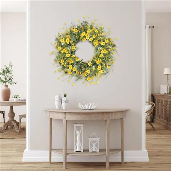Yellow Daisy Wreath 24 Inch Spring Summer Wreath Fake Silk Floral Wreath - Picture 4 of 7